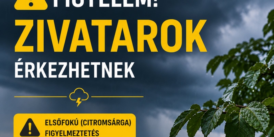 Elsőfokú riasztást adtak ki a Pápai járásra, zivatarok érkezhetnek