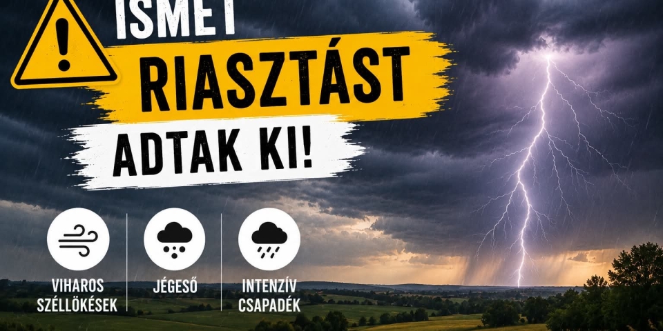 Újabb zivatarriasztást adtak ki a Pápai járás területére