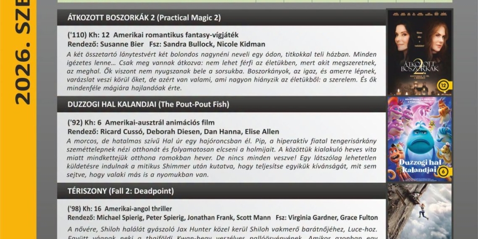 A Petőfi Mozi műsora 2026. szeptember 10-16.